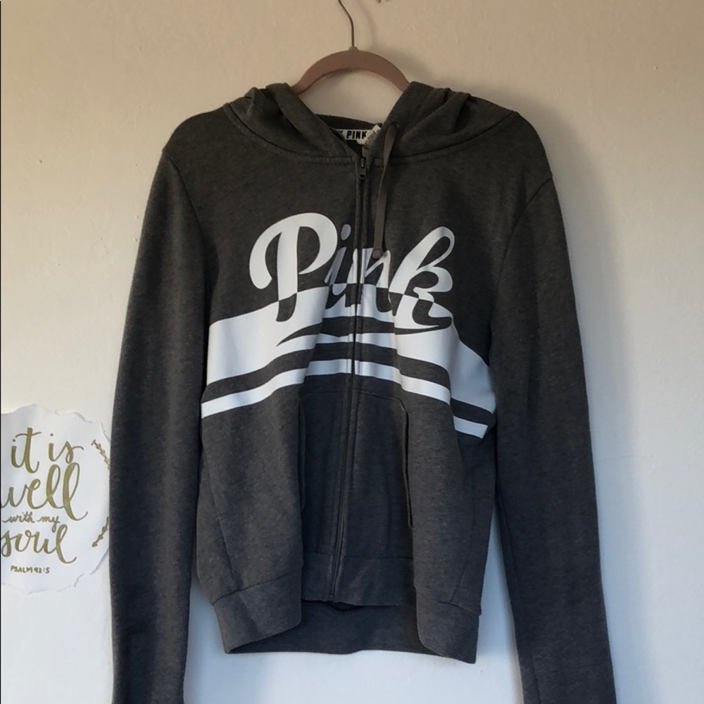 PINK Victoria’s Secret light grey zip up hoodie